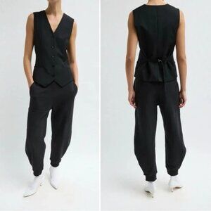 Tibi Calder Sculpted Jogger Sweatpants Black Cotton French Terry XS